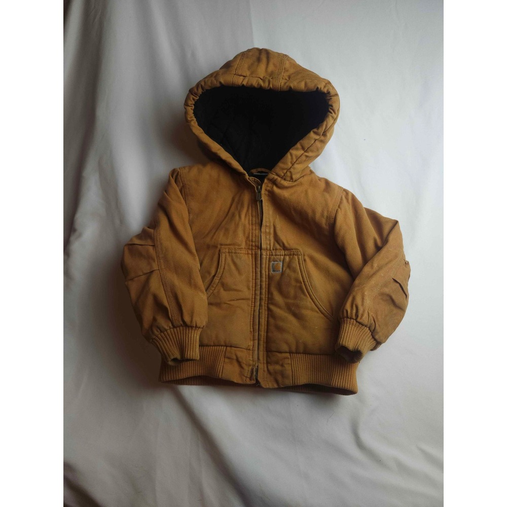 Carhartt Toddler 4T Duck Brown Hooded Active Jacket Quilted Lined Canvas Coat